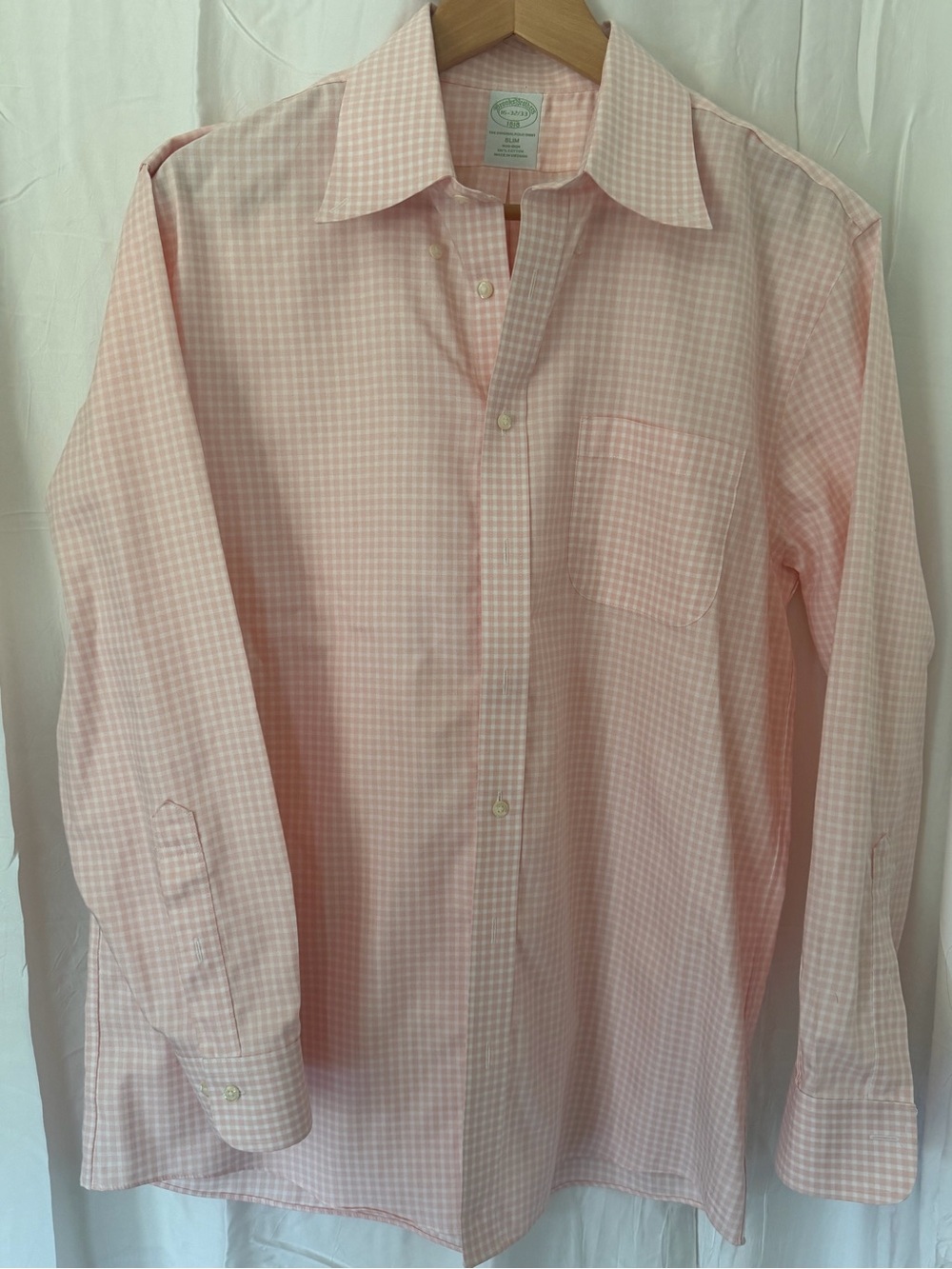 Brooks Brothers Original Polo Shirt Slim Fit Pink Gingham Non-Iron 16-32/33